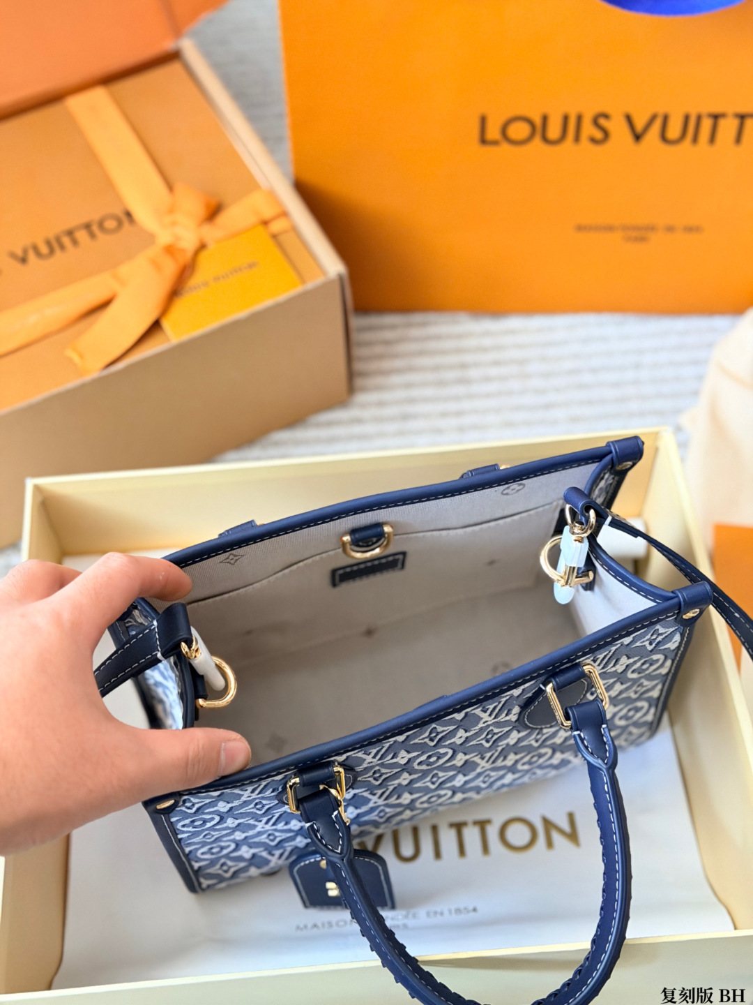 Louis Vuitton OnTheGo Denim Monogram Tote — front