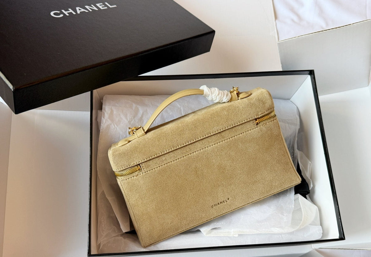 Chanel Suede-Textured Zip-Front Top-Handle Bag — back