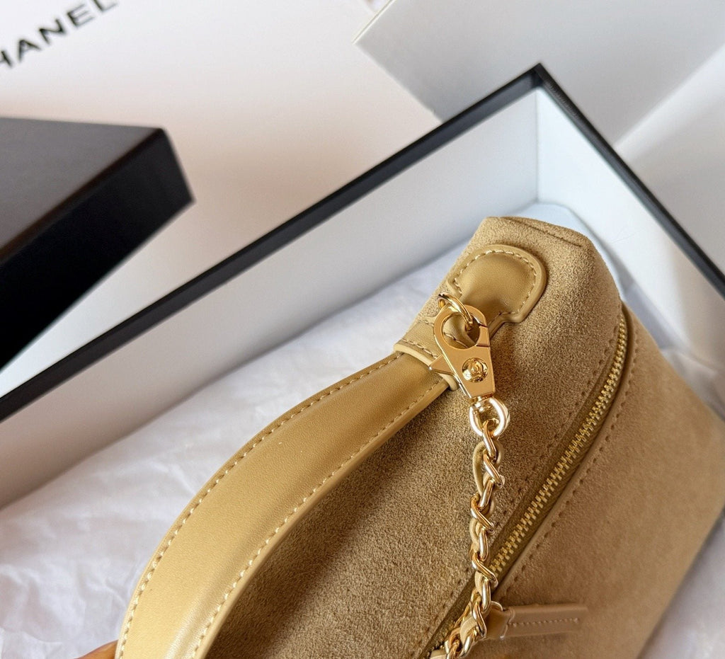 Chanel Suede-Textured Zip-Front Top-Handle Bag — detail