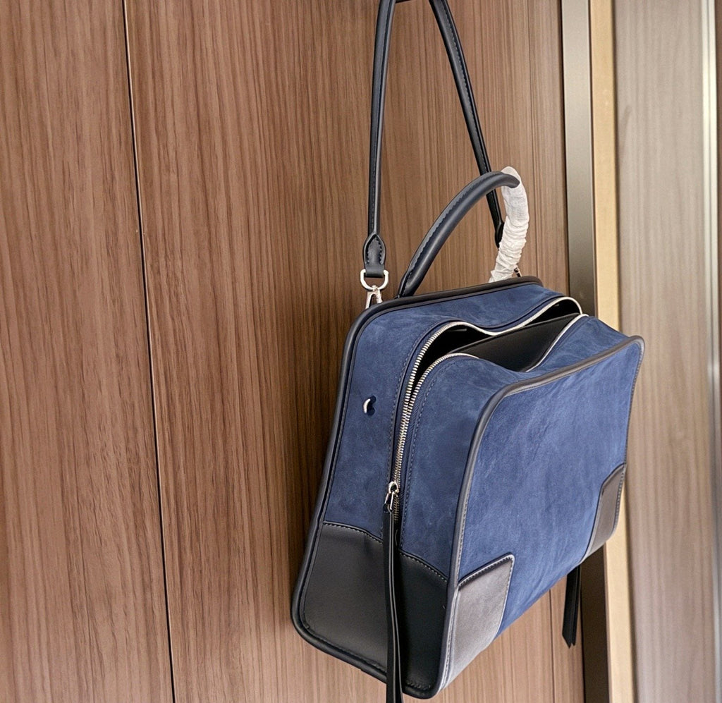 Loewe Amazona180 Navy Suede Shoulder Bag — side