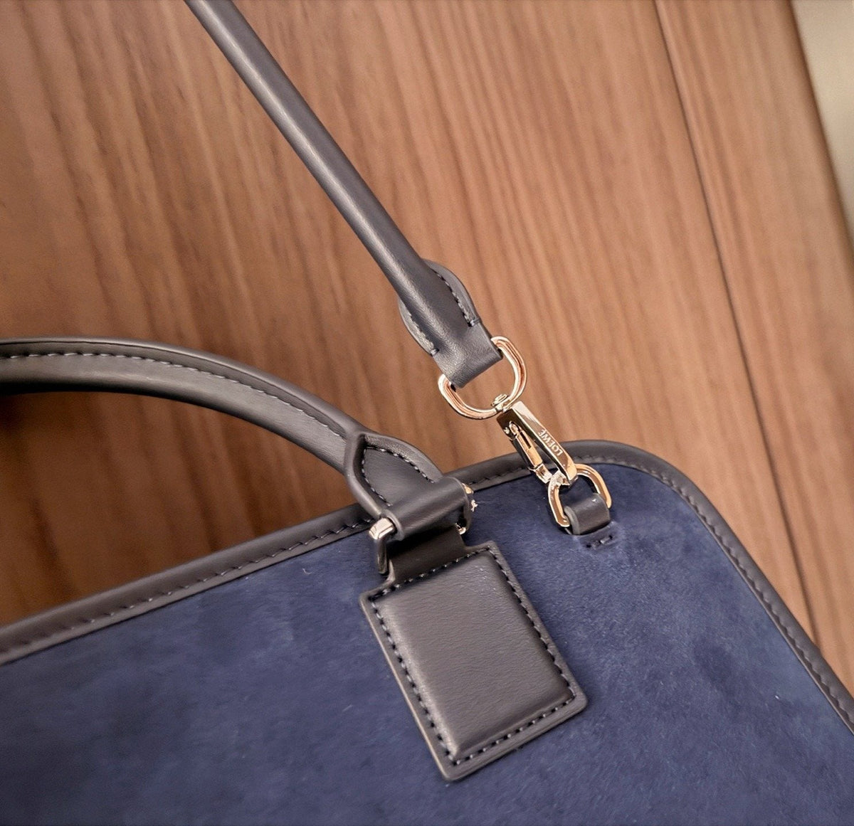 Loewe Amazona180 Navy Suede Shoulder Bag — detail