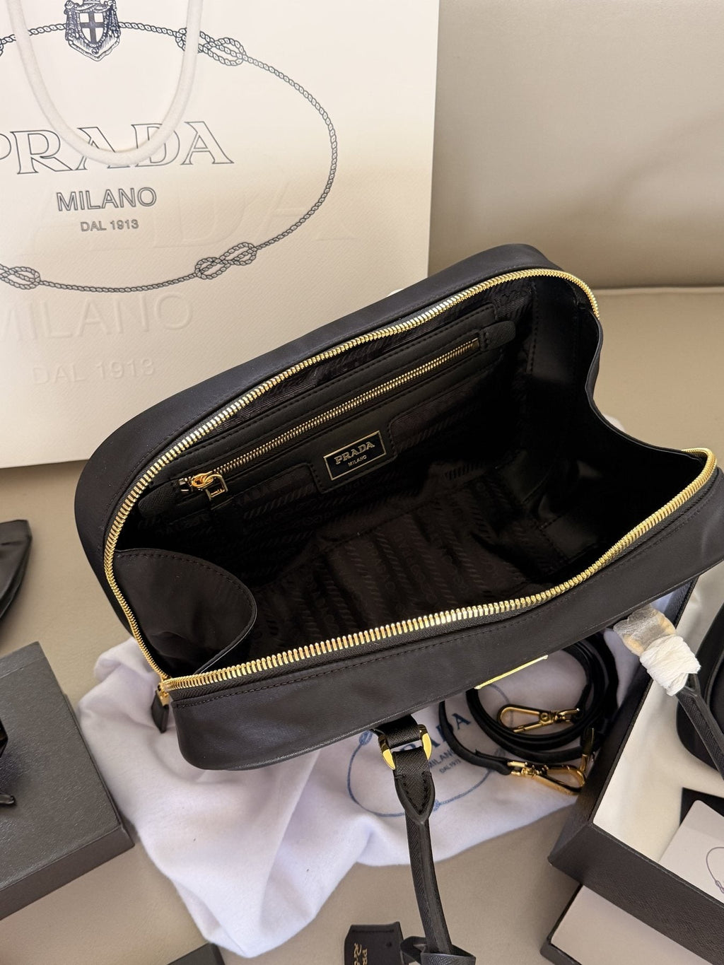 Prada Rounded Bowling Bag with Shoulder Strap — detail