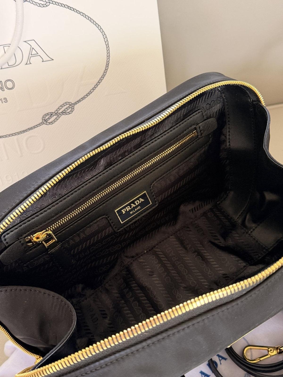 Prada Rounded Bowling Bag with Shoulder Strap — detail