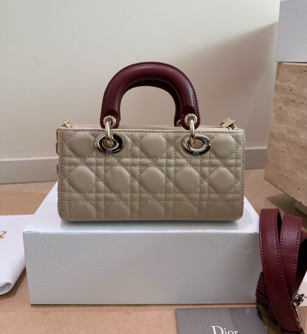 Dior D-Joy Quilted Top-Handle Bag with Burgundy Bow — back