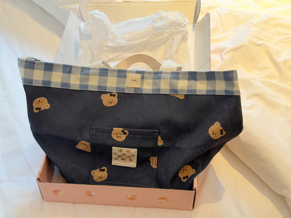 TWOI Bear-Print Checked-Trim Tote Bag — back