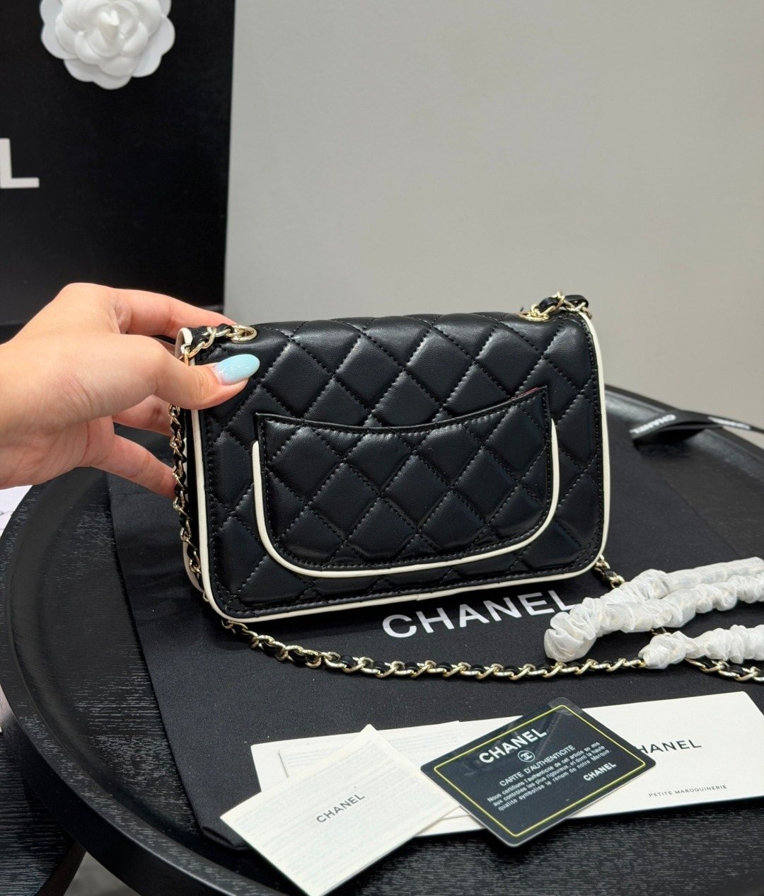 Chanel Quilted Wallet on Chain with Contrast Piping — back