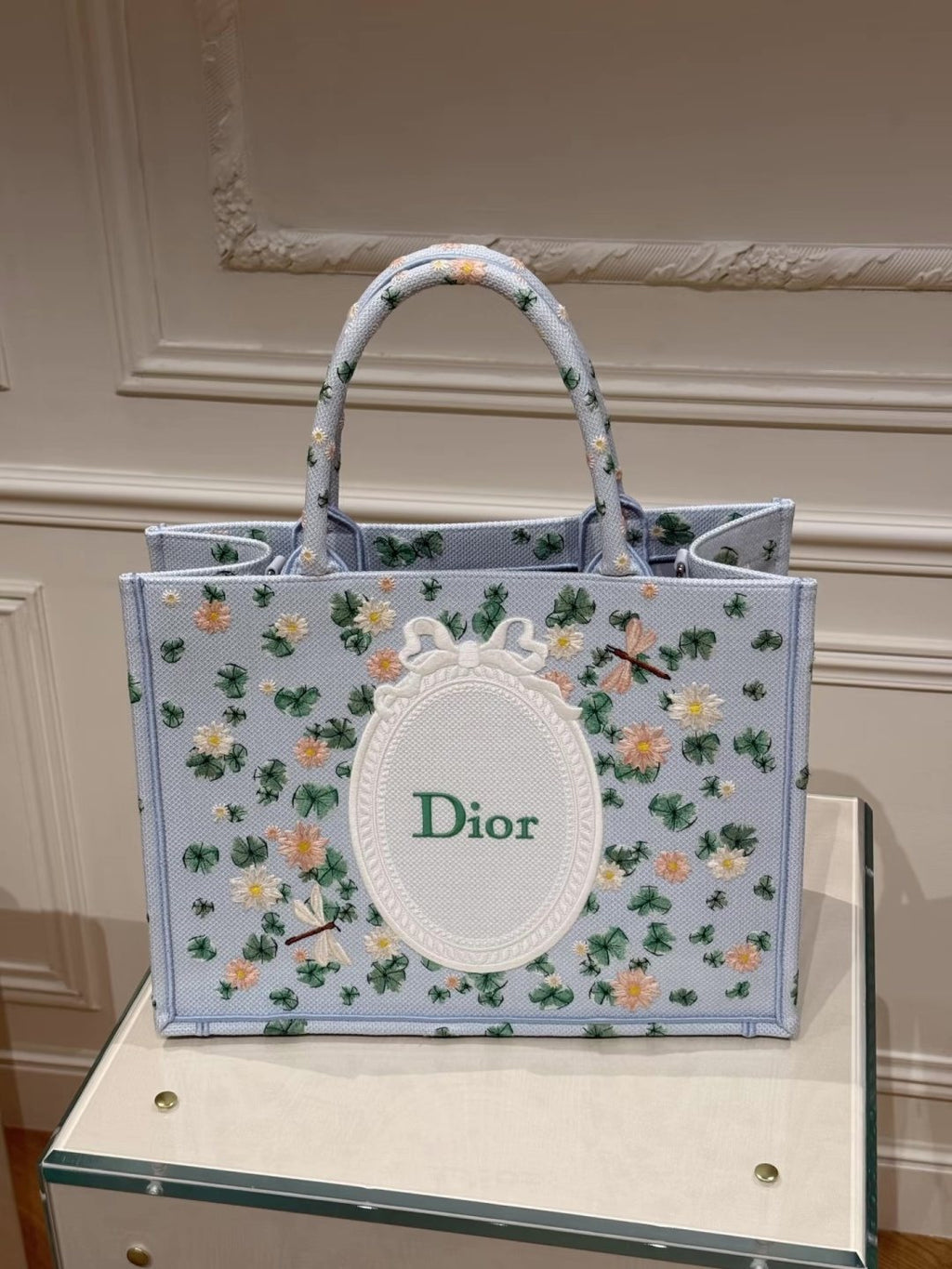 Dior Book Tote Light Blue Floral Bag — hero