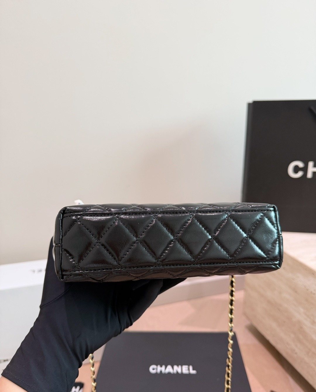 Chanel Kelly Quilted Top-Handle Bag — detail