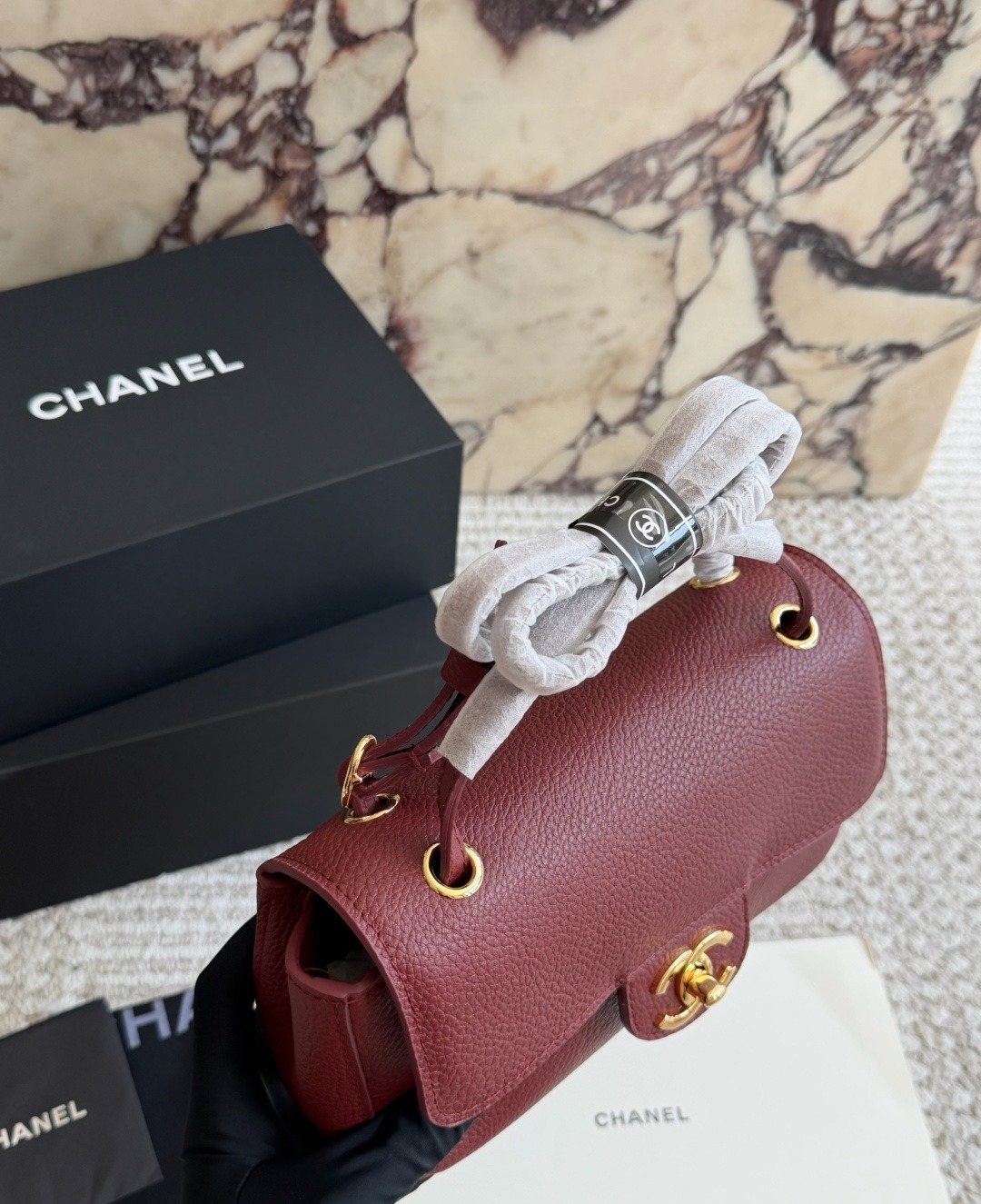 Chanel Maxi Flap Leather Shoulder Bag — side