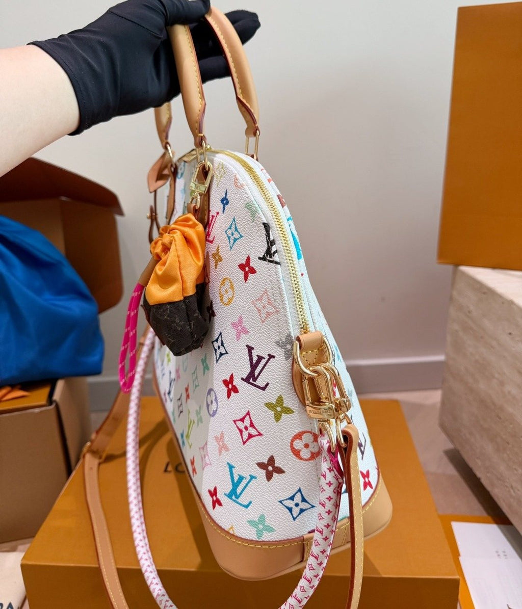 Louis Vuitton Alma White Multicolored Monogram Handbag — side
