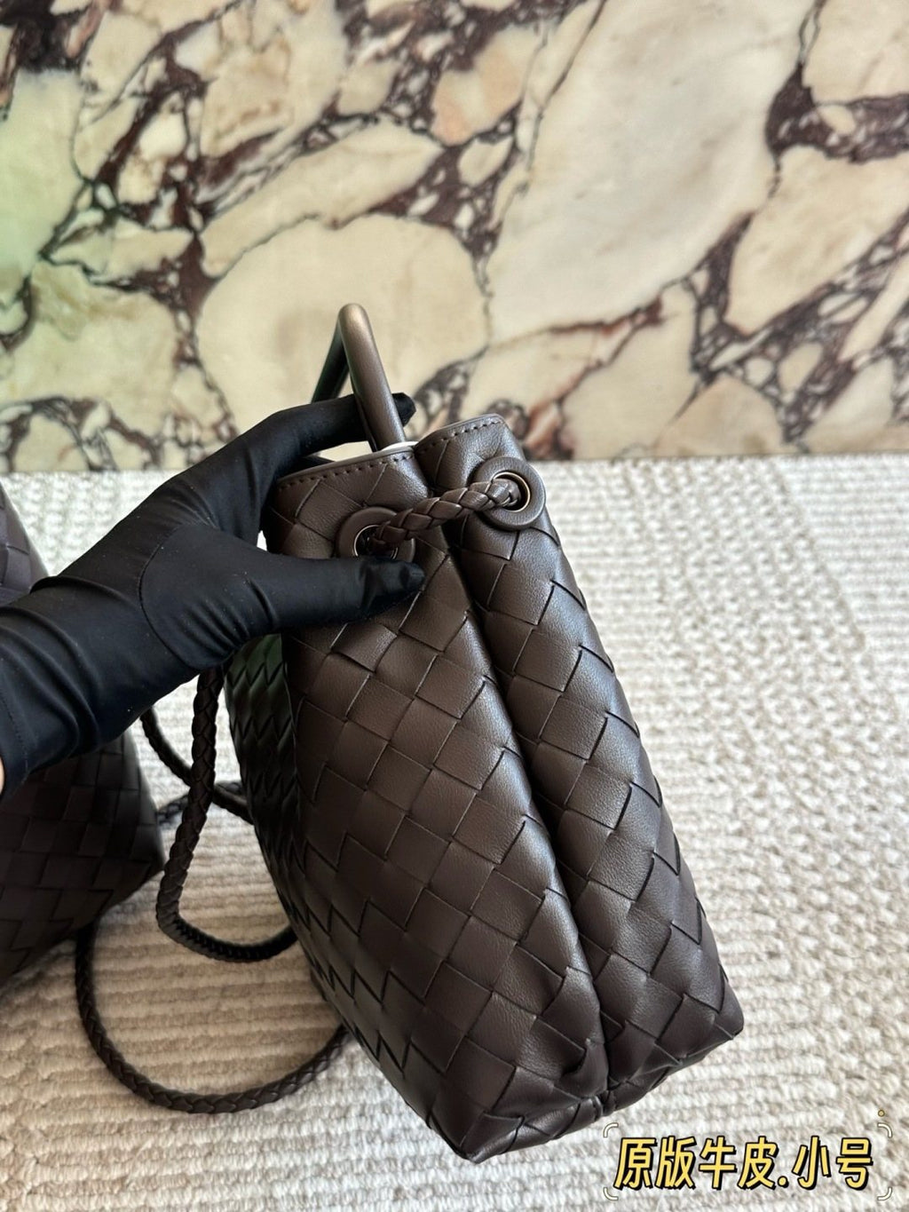 Bottega Veneta Andiamo Woven Tote Bag — side