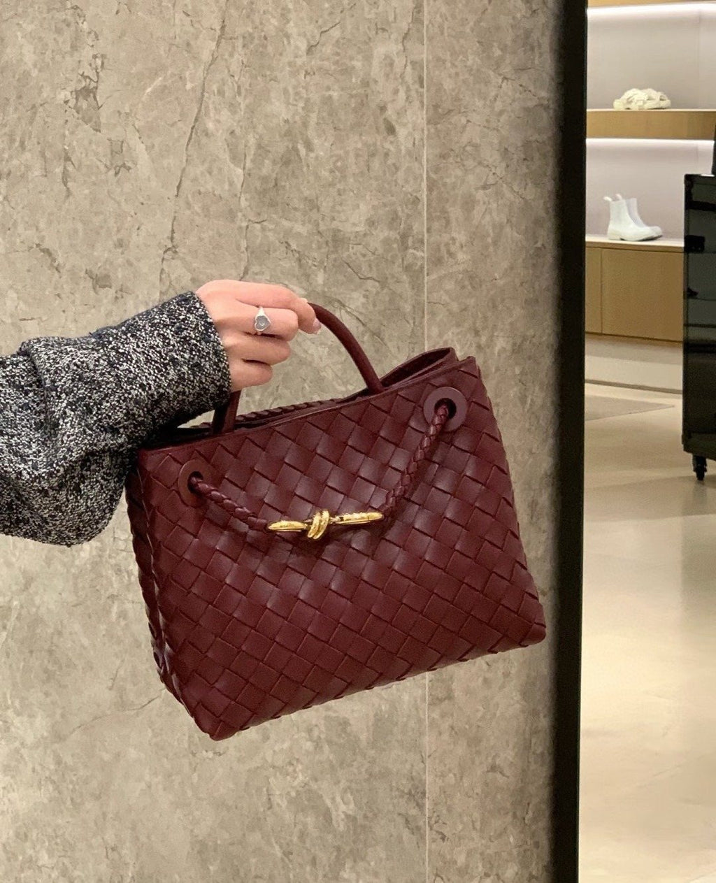 Bottega Veneta Andiamo Woven Tote Bag — hero