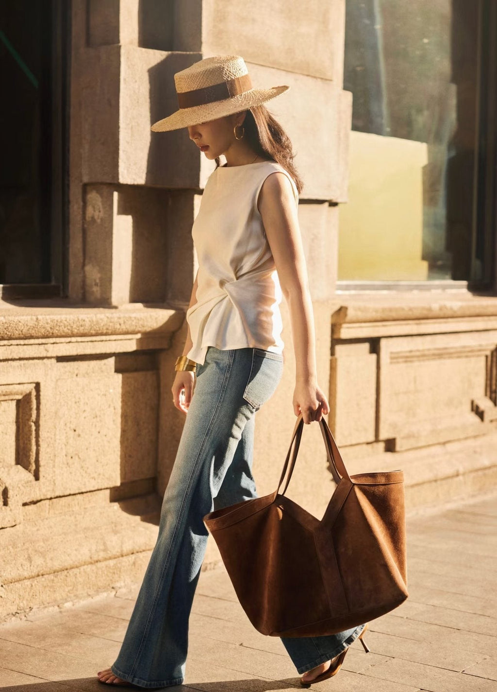 Saint Laurent Y Tote with Suede-Like Finish — model