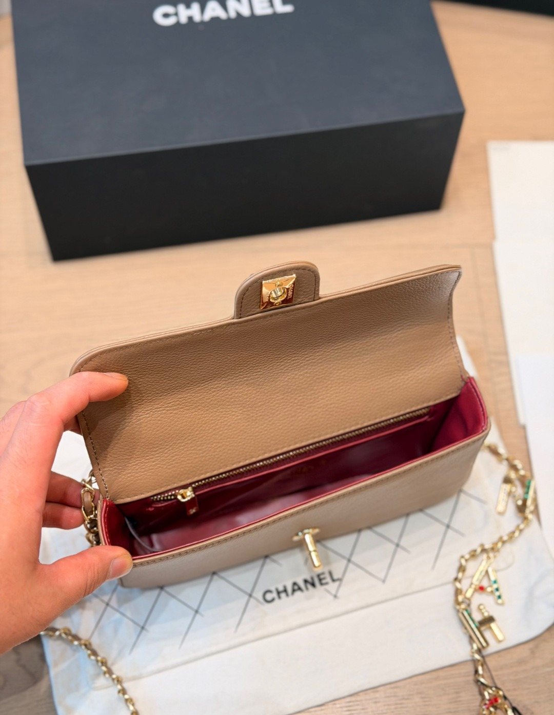Chanel Letter-Charm Chain Flap Shoulder Bag — detail