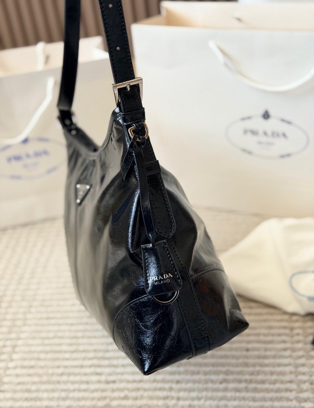 Prada Aimee Glossy Shoulder Bag — side
