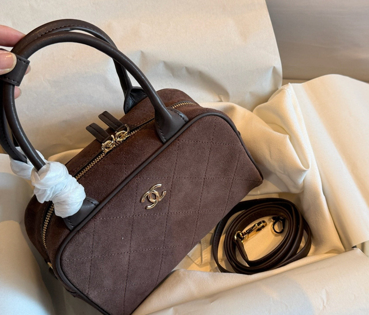 Chanel Diamond-Pattern Bowling Bag — front