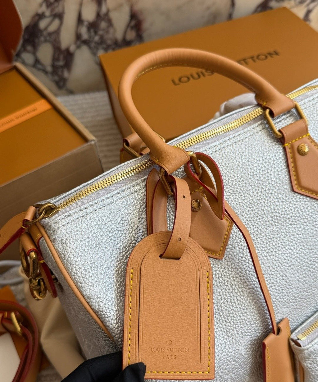 Louis Vuitton Speedy Silver Monogram Barrel Bag — detail