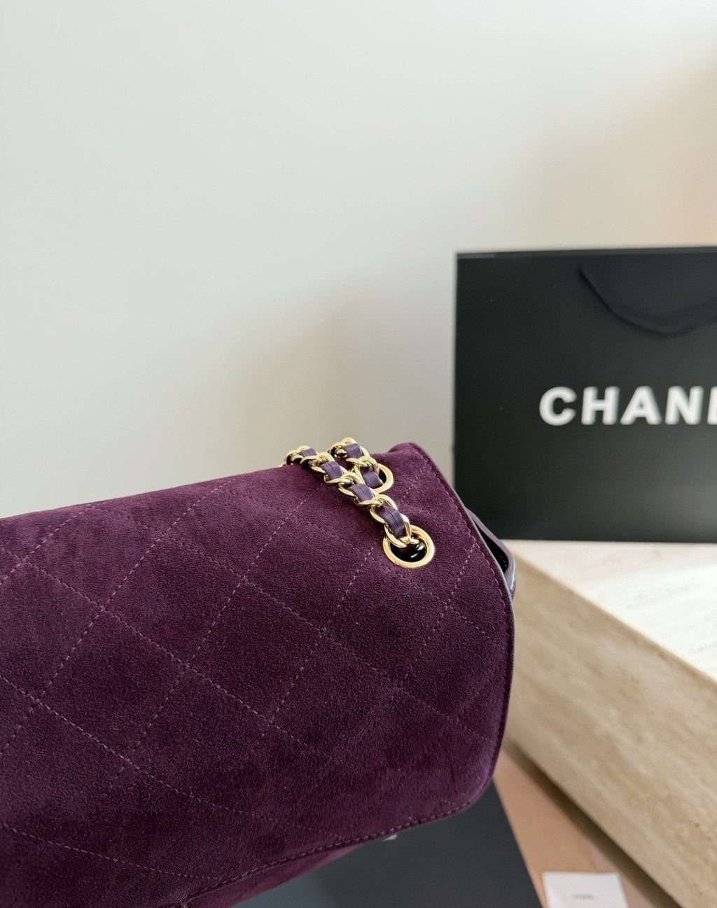 Chanel Maxi Flap Plum Quilted Shoulder Bag — detail