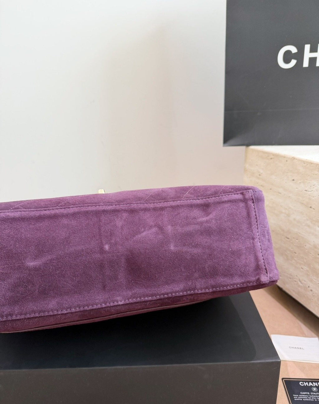 Chanel Maxi Flap Plum Quilted Shoulder Bag — detail