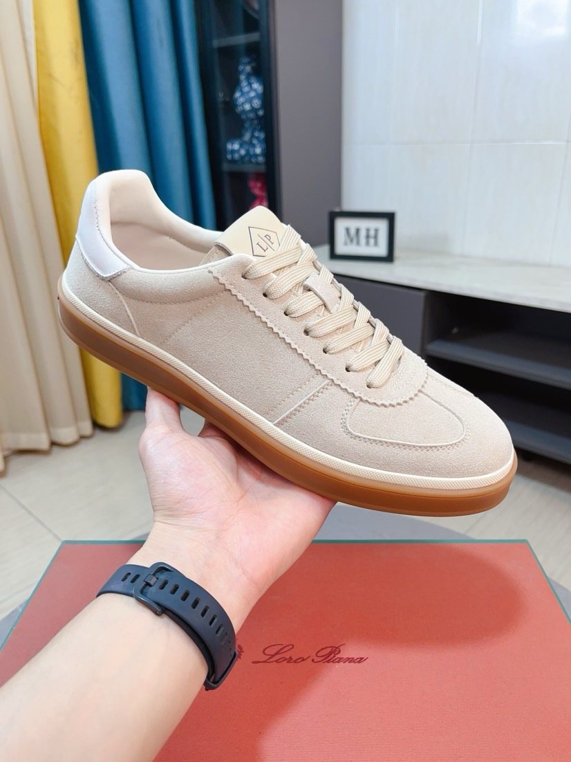 Loro Piana Contrast-Heel Lace-Up Sneakers — front