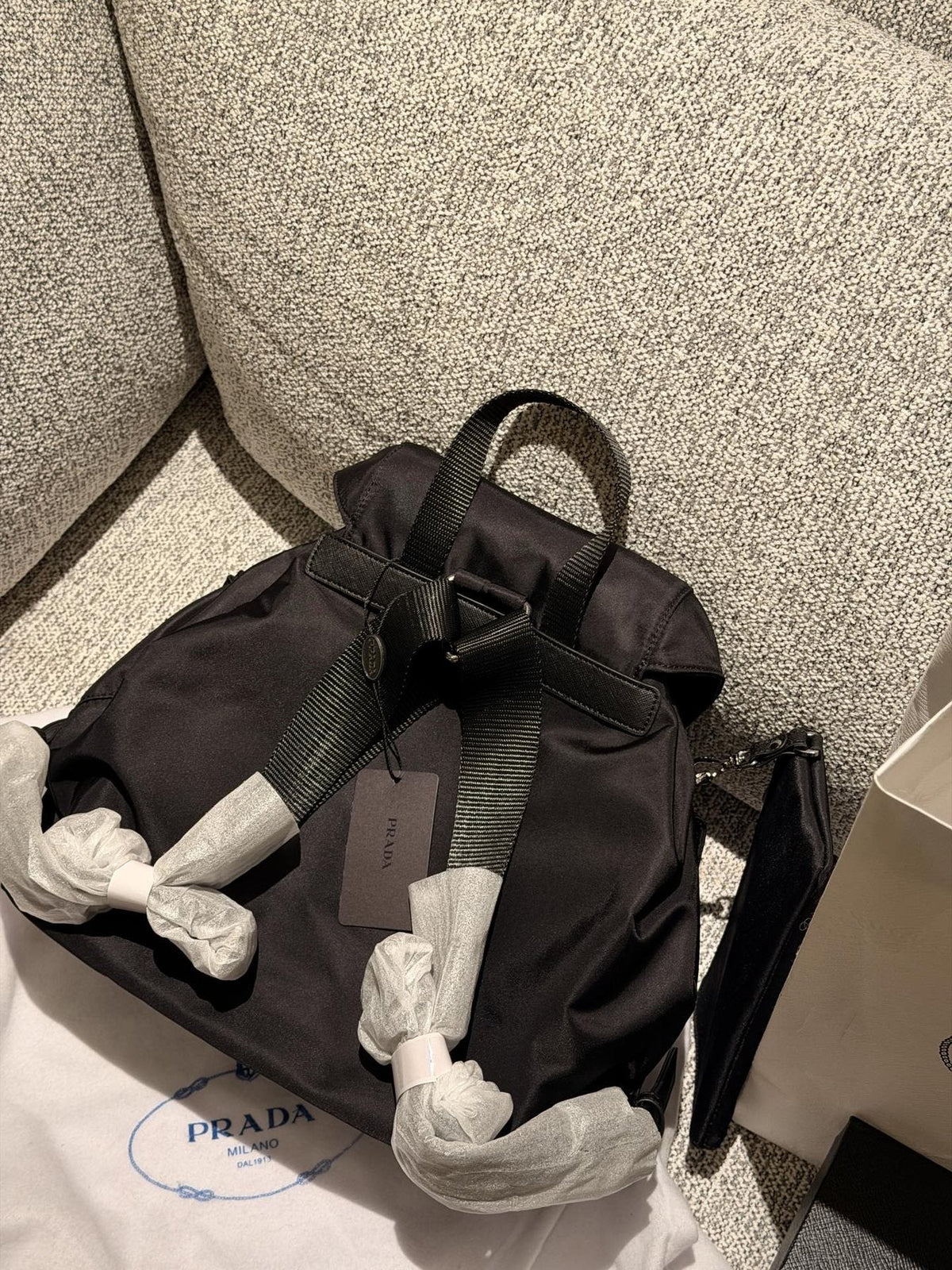 Prada Nylon Flap Backpack with Buckle Pockets — back
