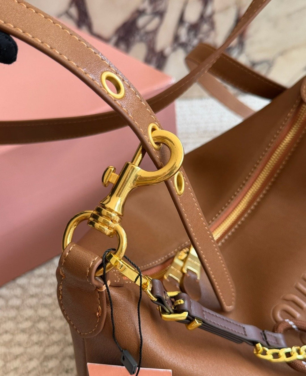 Miu Miu Draped Chain Leather Shoulder Bag — detail