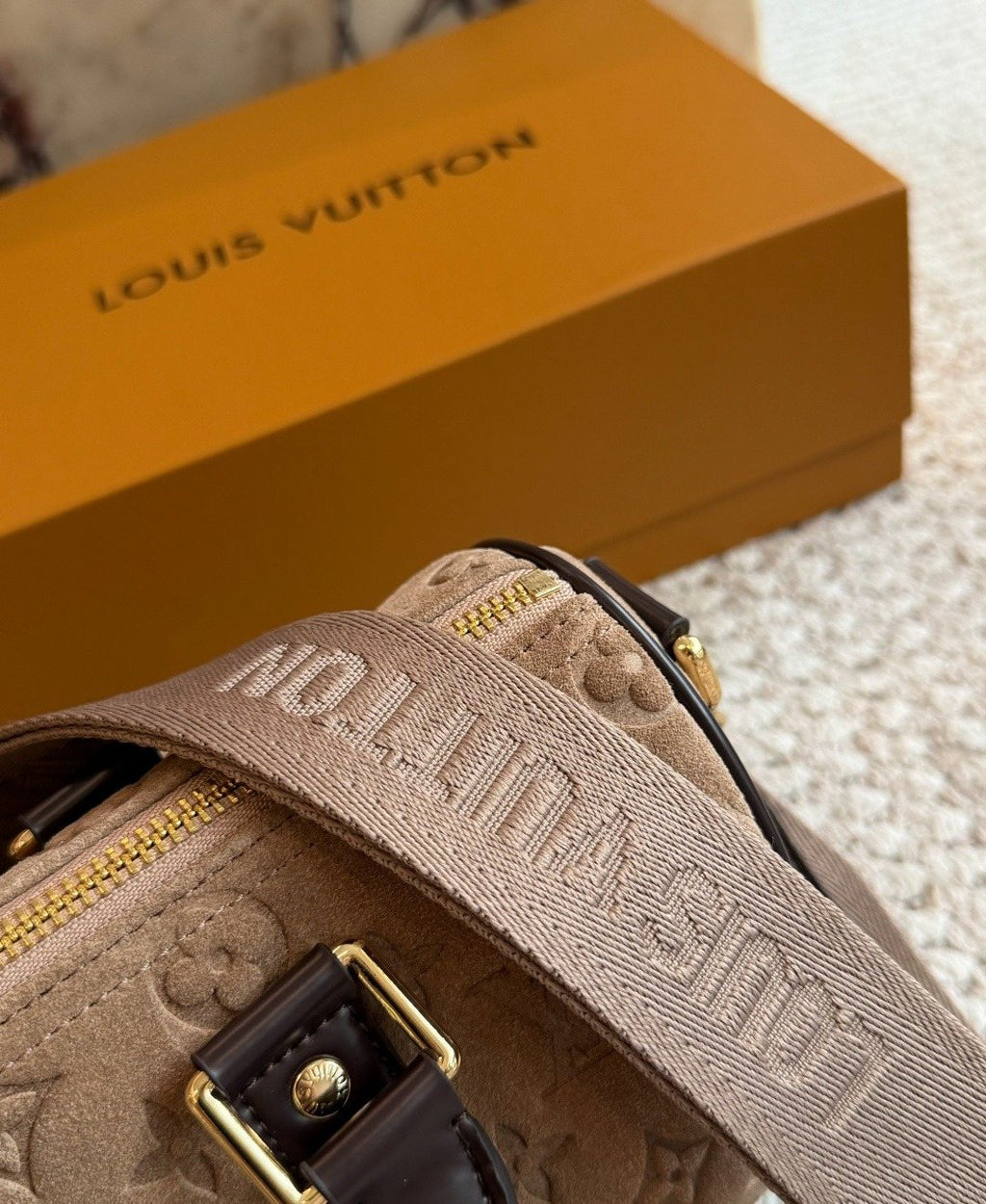 Louis Vuitton Keepall Embossed Monogram Duffel Bag — detail