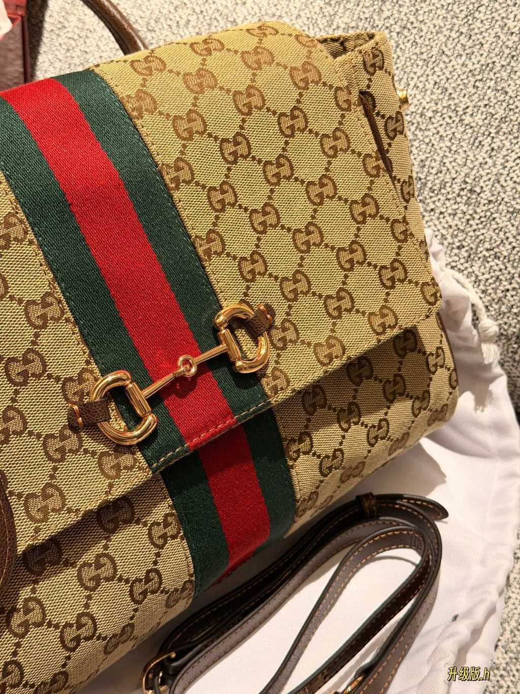 GG Paparazzo Monogram Horsebit Messenger Bag — detail