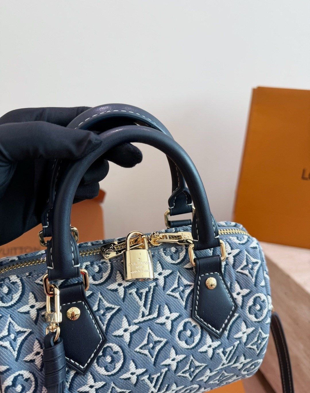 Louis Vuitton Speedy Blue Jacquard Satchel — detail