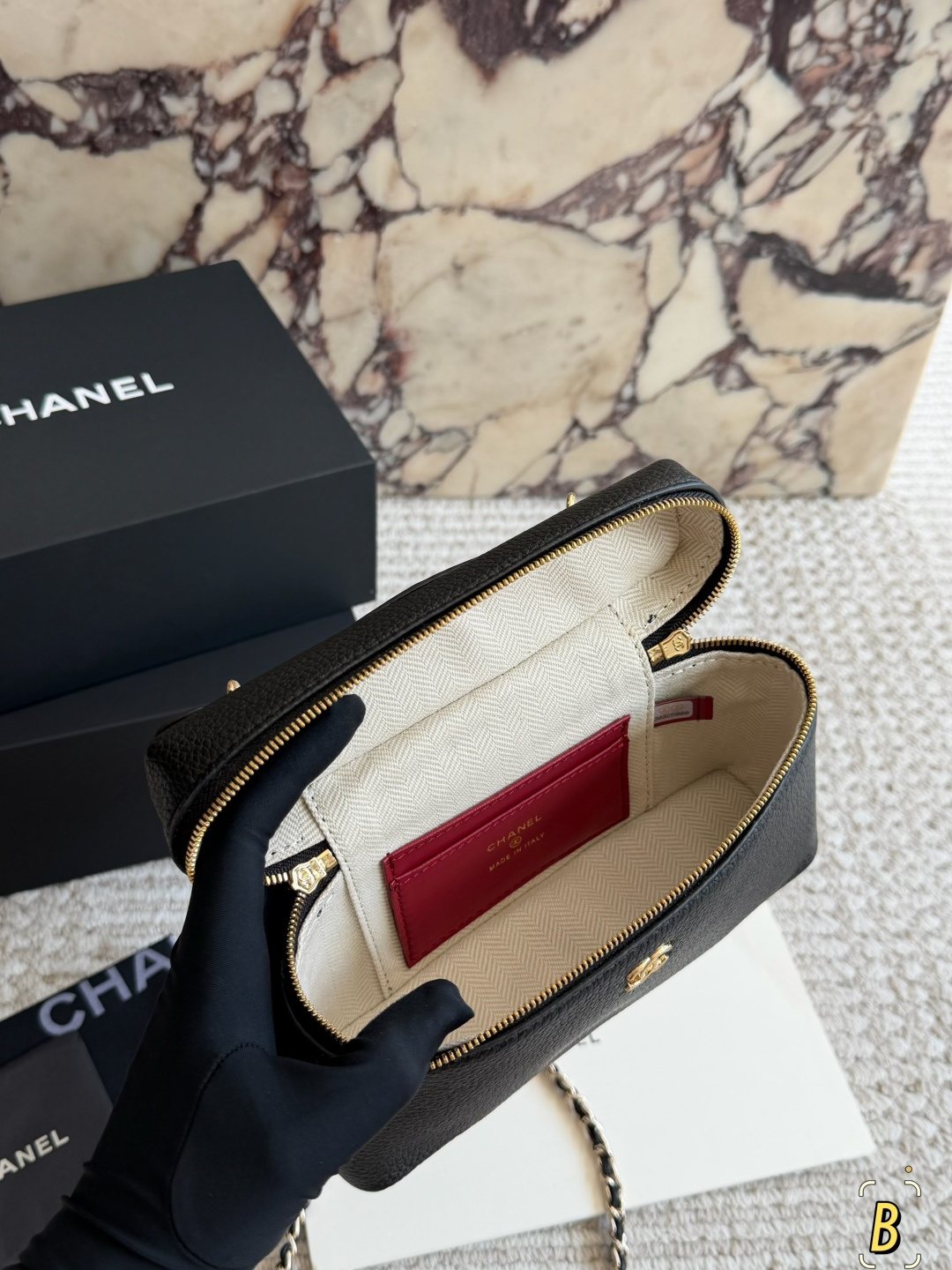 Chanel Pebbled Zip-Top Chain Handbag — front