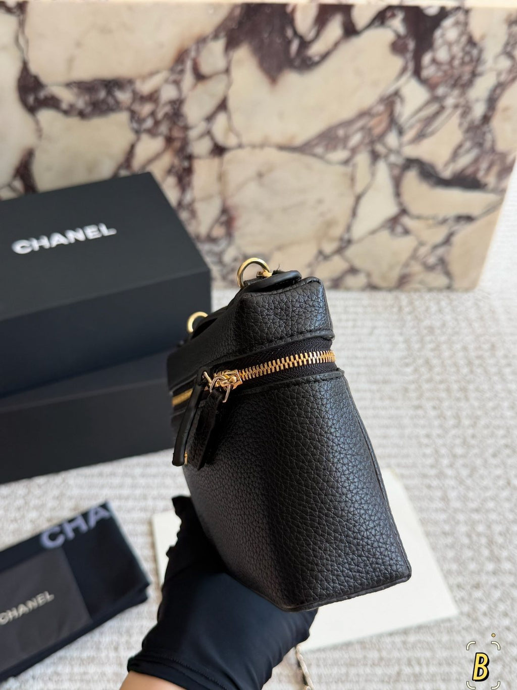 Chanel Pebbled Zip-Top Chain Handbag — side