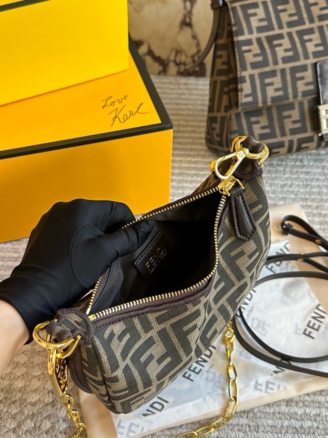 Fendi FF-Pattern Crescent Handbag — front