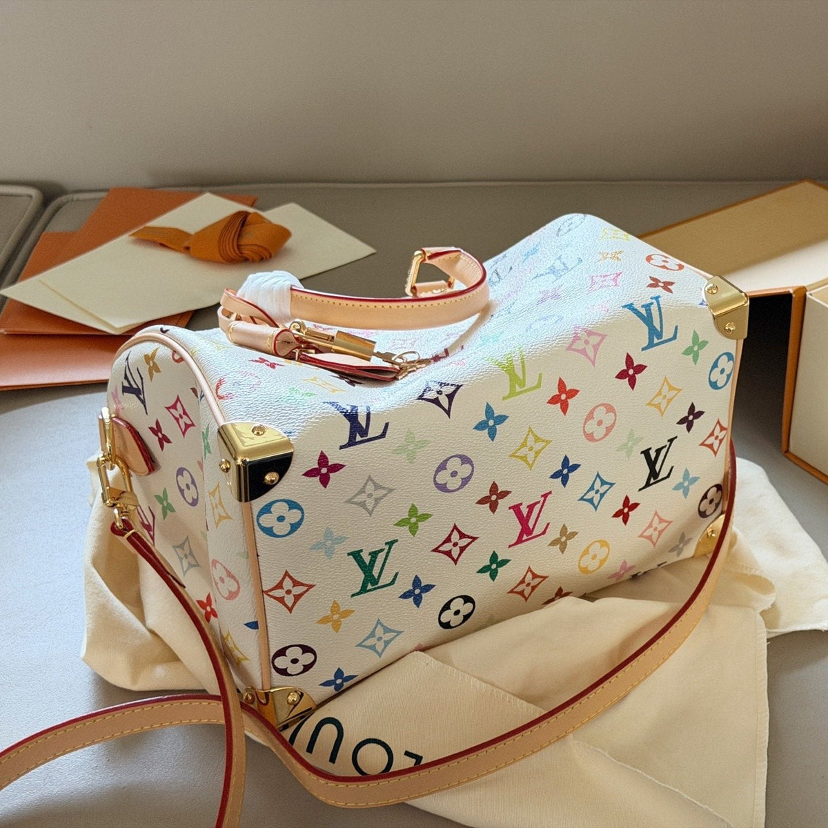 Louis Vuitton Speedy White Multicolor Monogram Satchel — back