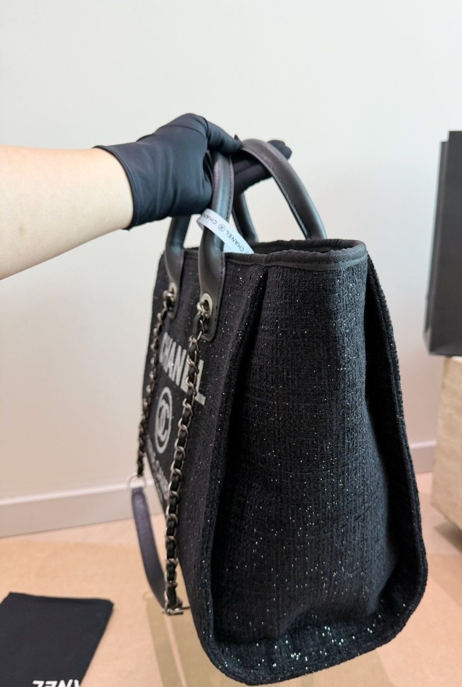 Chanel Textured Chain-Strap Beach Tote — side