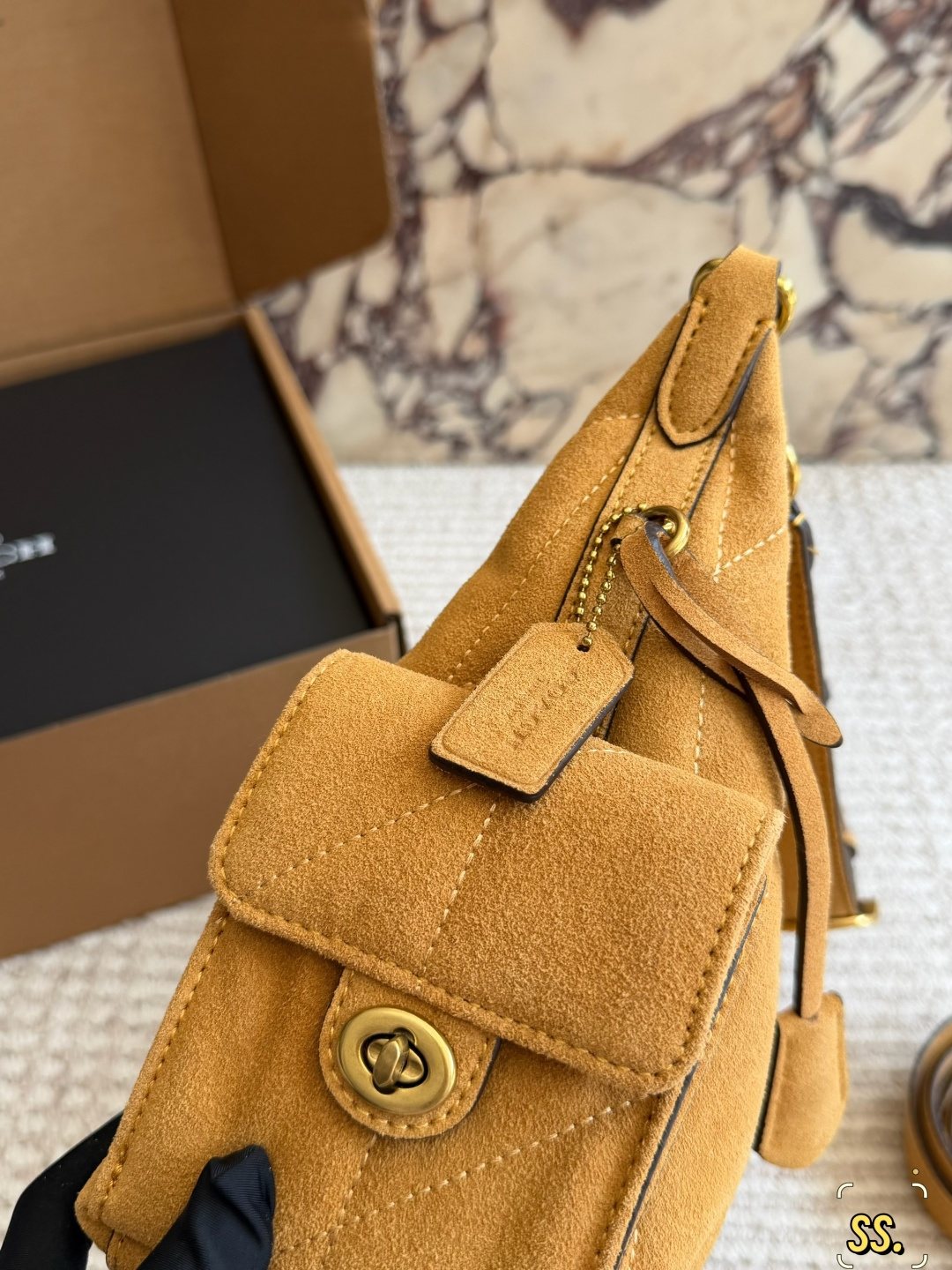 Coach Tan Diamond-Quilted Shoulder Bag — detail