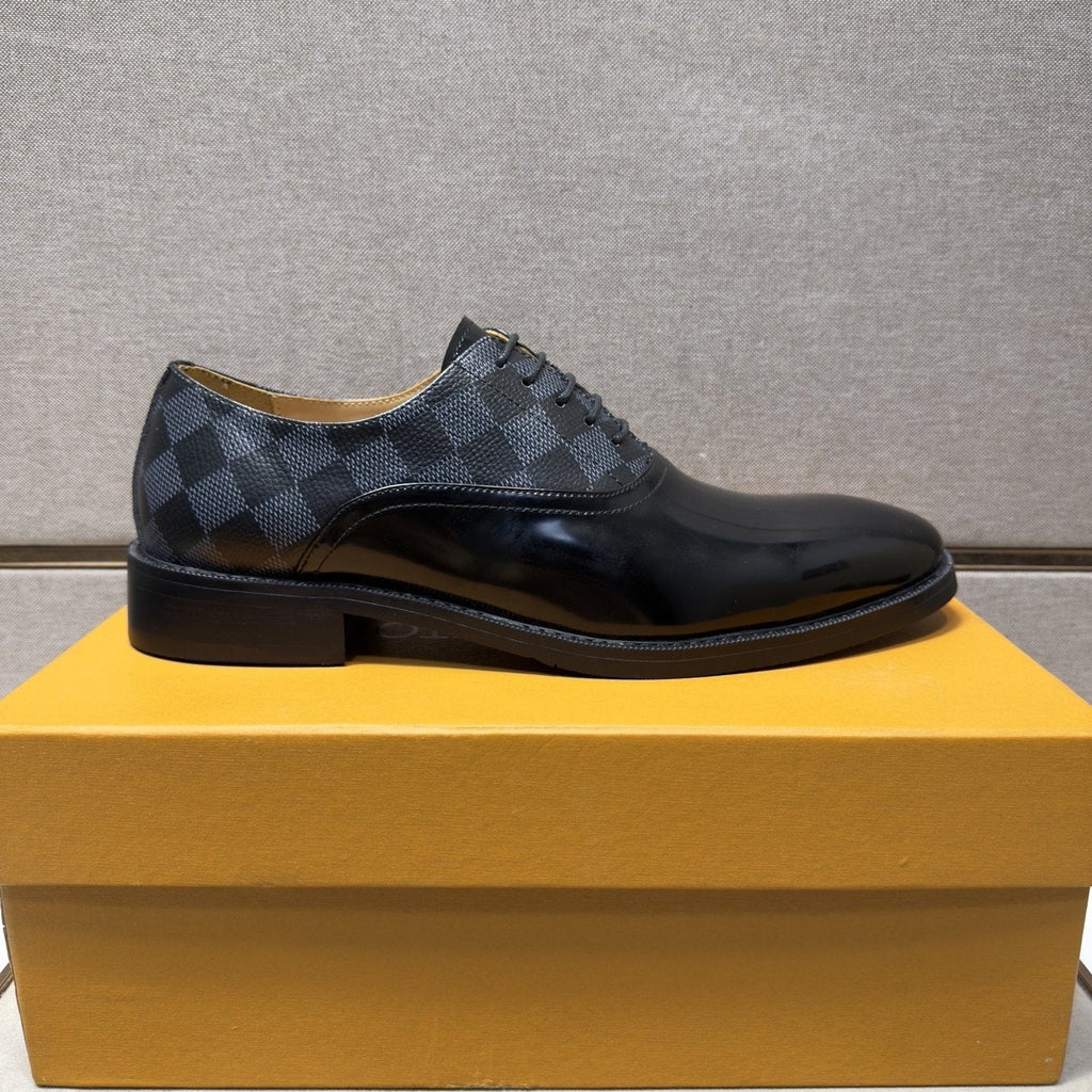 Louis Vuitton Checkered-Panel Lace-Up Dress Shoes — side