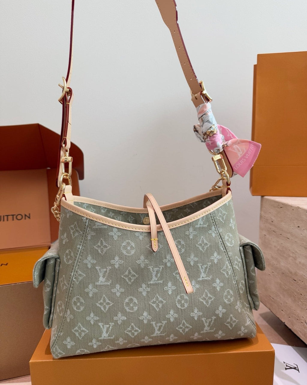 Louis Vuitton Carryall Cargo Monogram Denim Shoulder Bag — front
