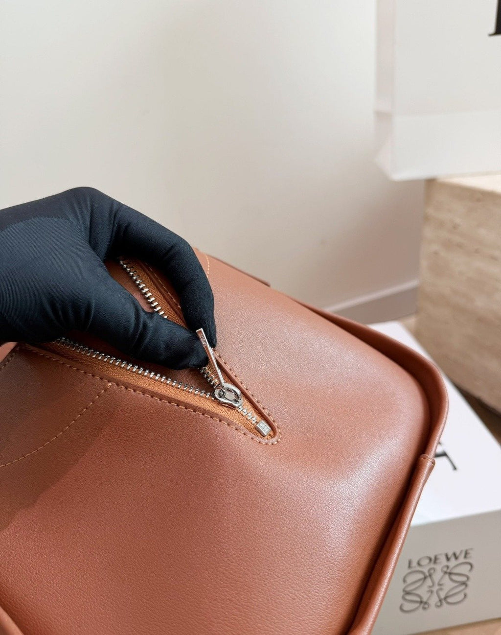 Loewe Twin-Zip Leather Hobo Shoulder Bag — detail