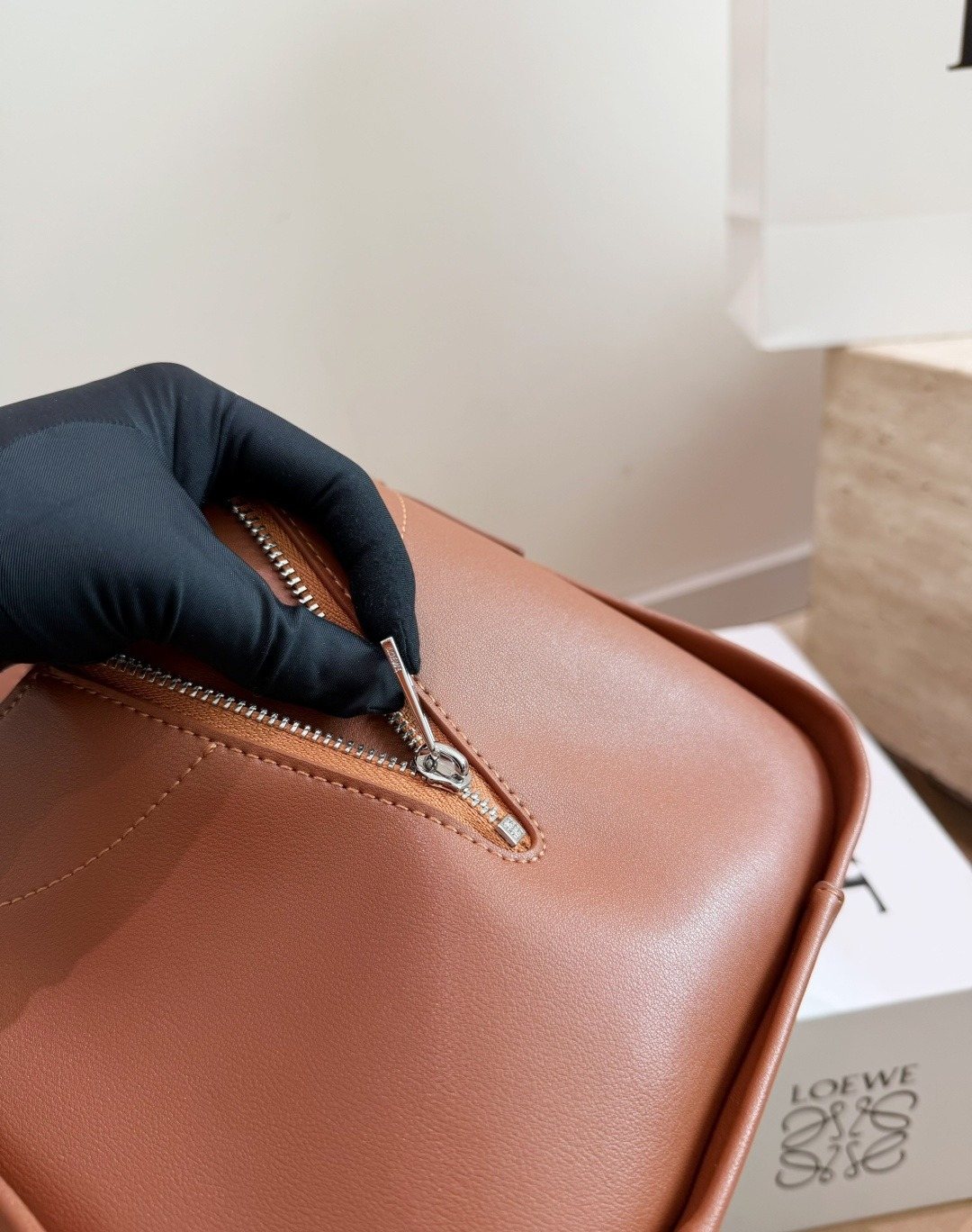 Loewe Twin-Zip Leather Hobo Shoulder Bag — detail