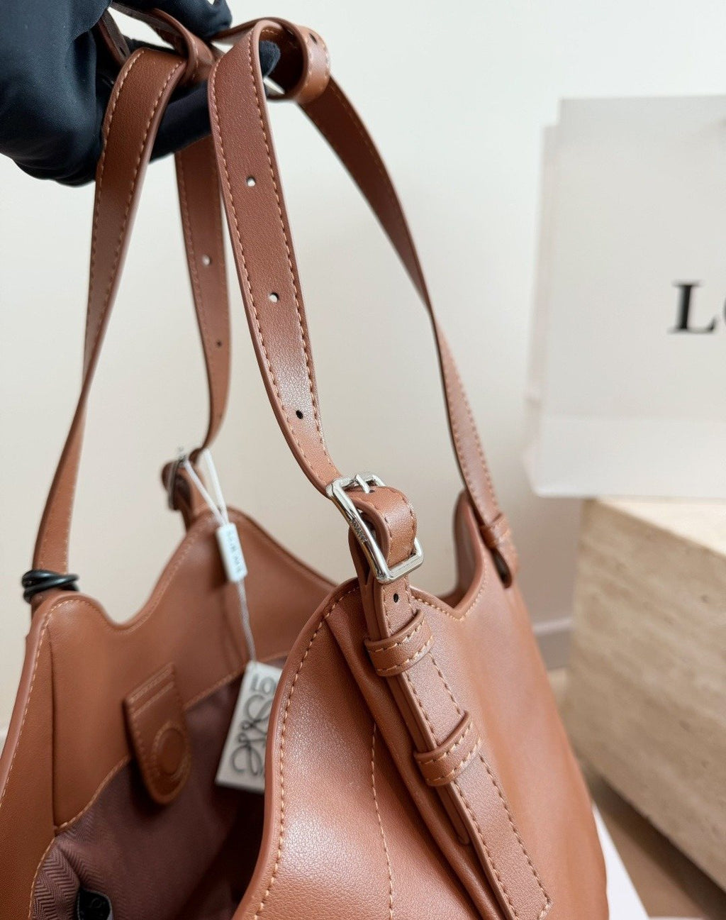 Loewe Twin-Zip Leather Hobo Shoulder Bag — detail