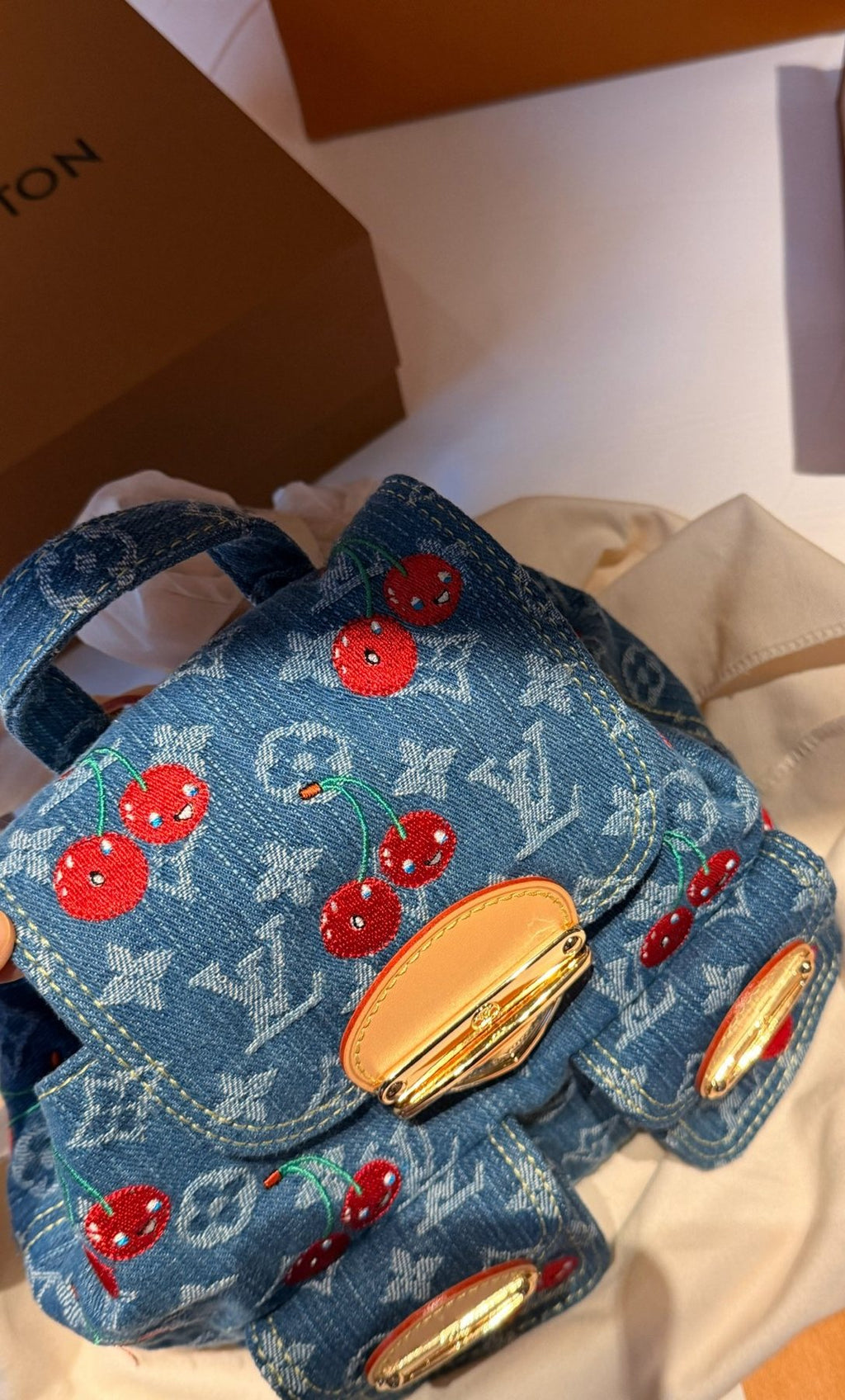 Louis Vuitton Cherry Monogram Denim Backpack — detail