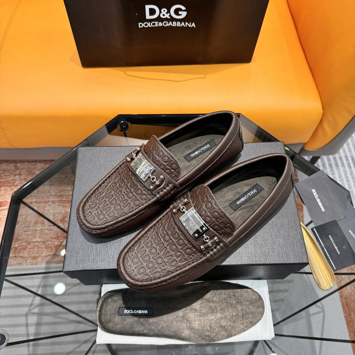 Dolce & Gabbana Embossed Leather Driving Loafers — front