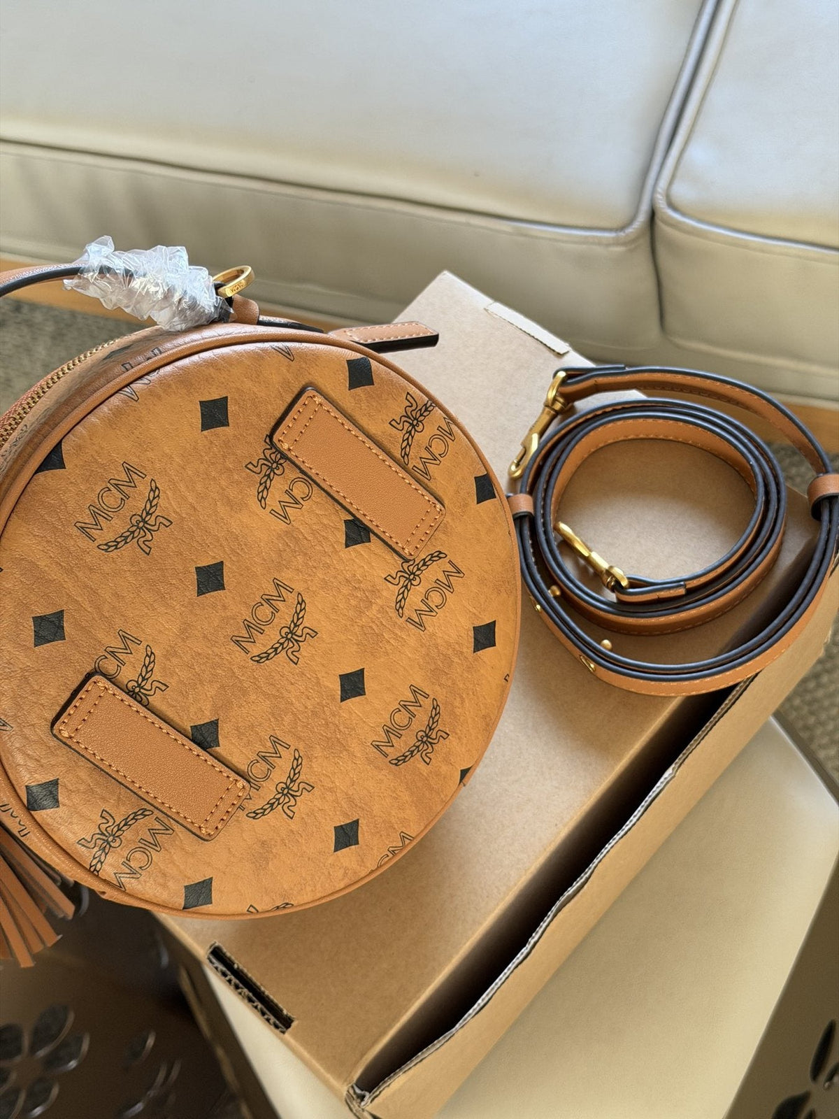 MCM Studded Round Top Handle Bag — back