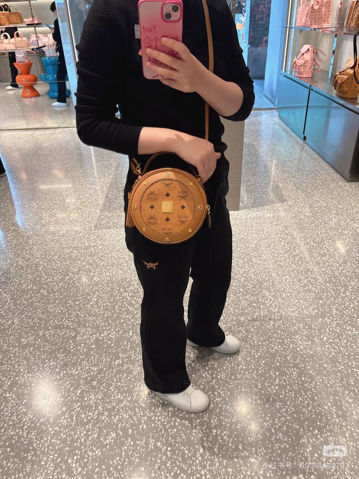 MCM Studded Round Top Handle Bag — model