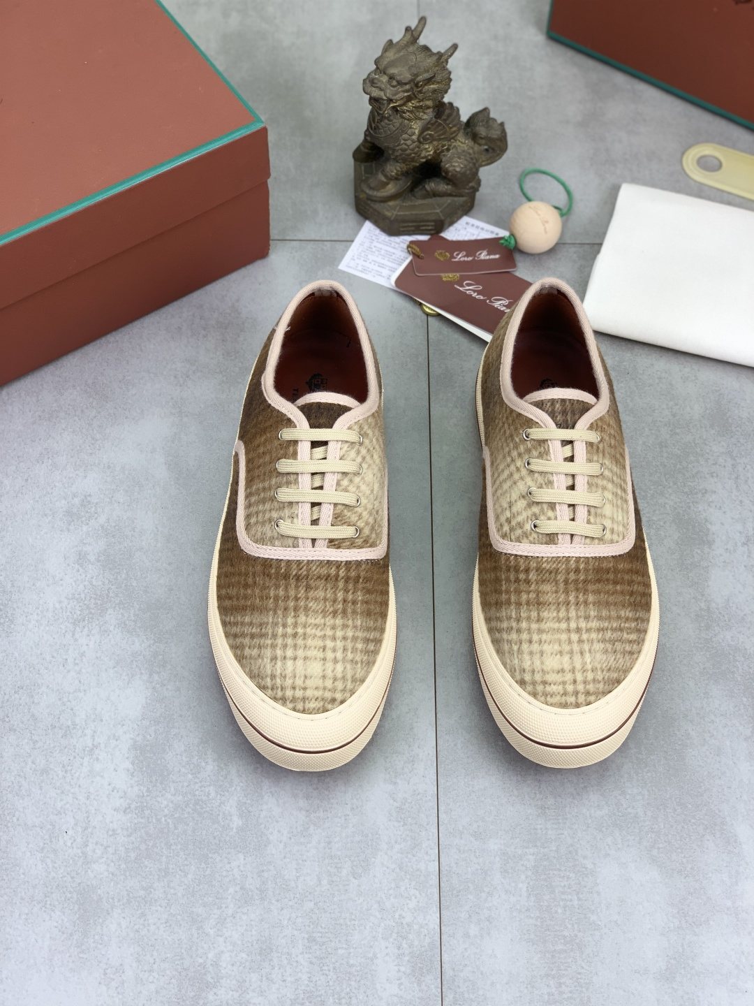 Loro Piana Plaid Lace-Up Casual Shoes — front