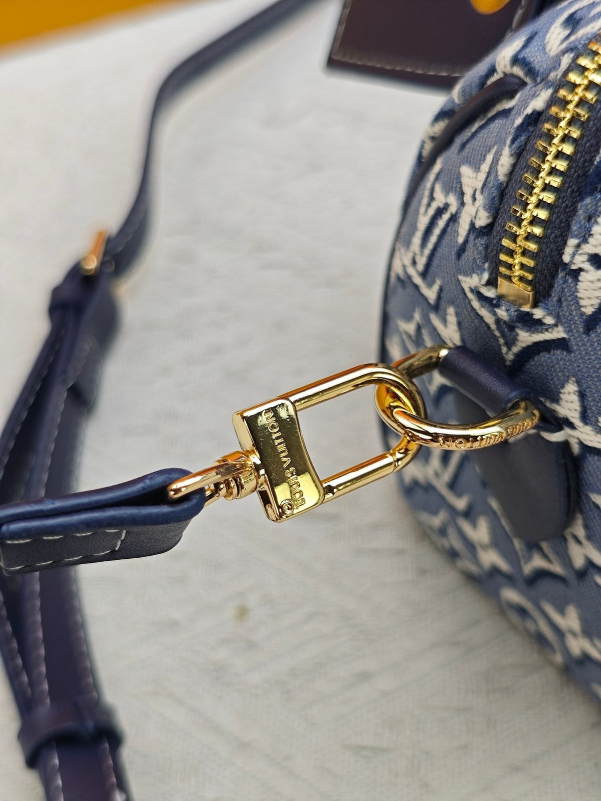 Louis Vuitton Speedy Bandoulière Blue Monogram Handbag — detail